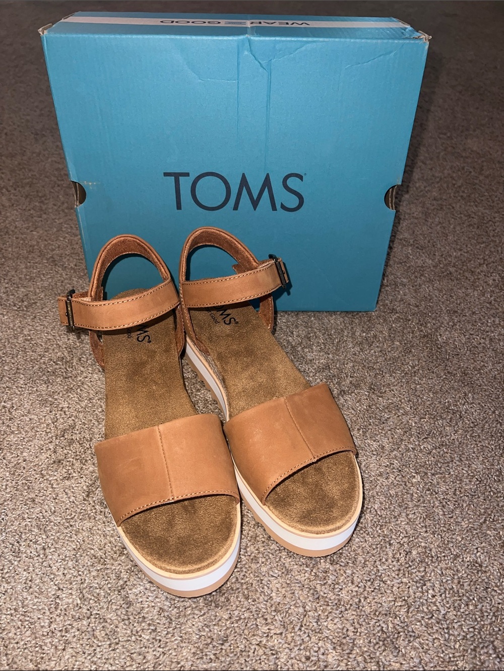 TOMS Women's Diana Tan Ankle-Strap Platform Sandals in Tan Leather